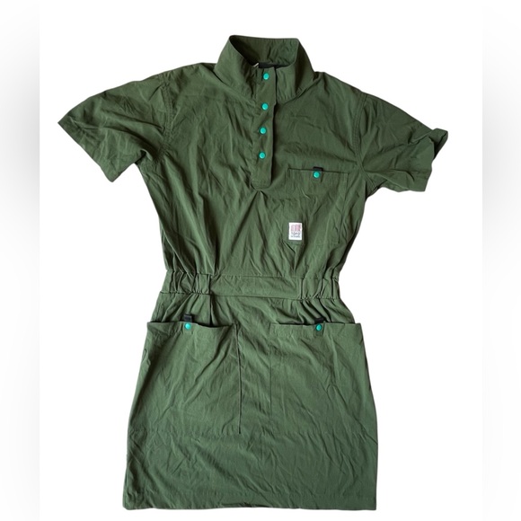 TOPO DESIGNS GREEN UTILITY JUMPSUIT DRESS XS WOMENS - Picture 1 of 10